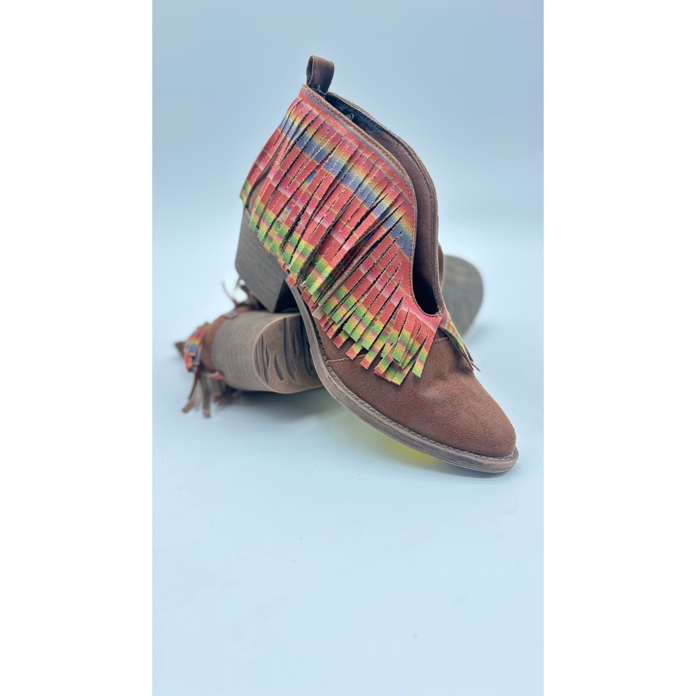 Volatile Womens Brown Rainbow Fringe Ankle Boots Western Booties Size 7